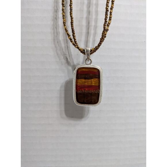 Necklace Earring Set Vintage Designer KC Beaded Two Strand Silver Tone Pendant - Picture 5 of 10